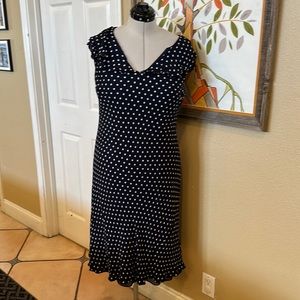 Jones New York “ Signiture” polka dot navy dress, silk sz 16w (E1)